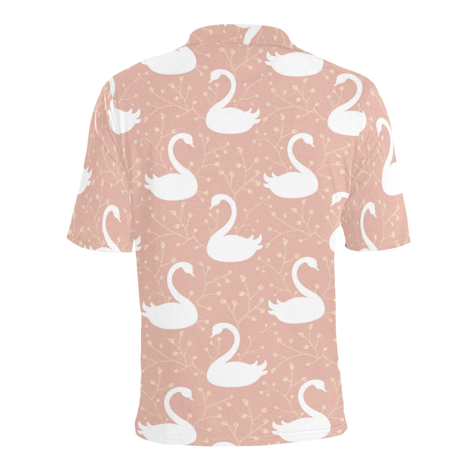 Swan flower light pink background Men's All Over Print Polo Shirt