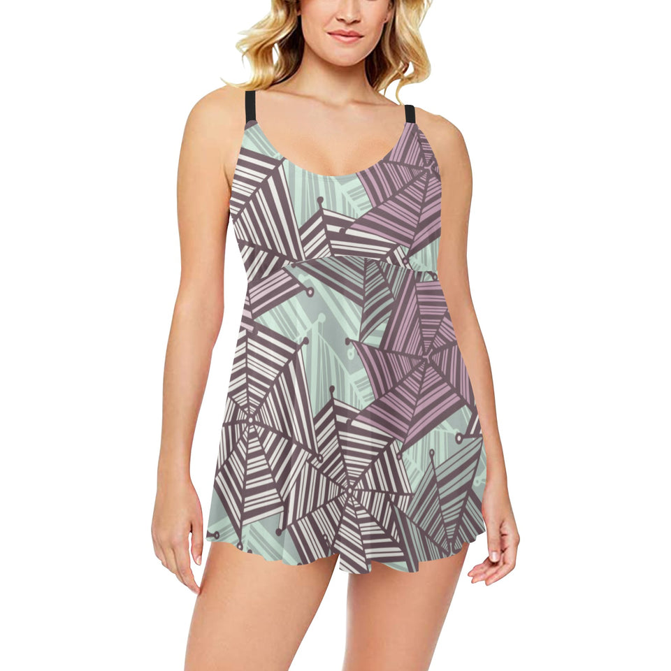 Spider web cobweb design color pattern Chest Sexy Pleated Two Piece Swim Dress