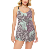 Spider web cobweb design color pattern Chest Sexy Pleated Two Piece Swim Dress