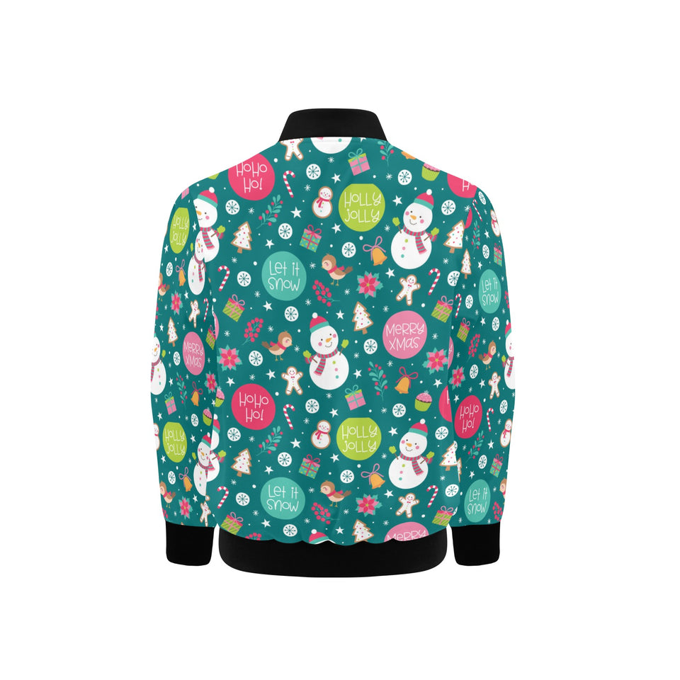 Snowman bird decorative elements christmas pattern Kids' Boys' Girls' Bomber Jacket