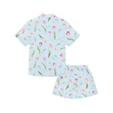 Watercolor Tulips pattern Kids' Boys' Girls' V-Neck Short Pajama Set