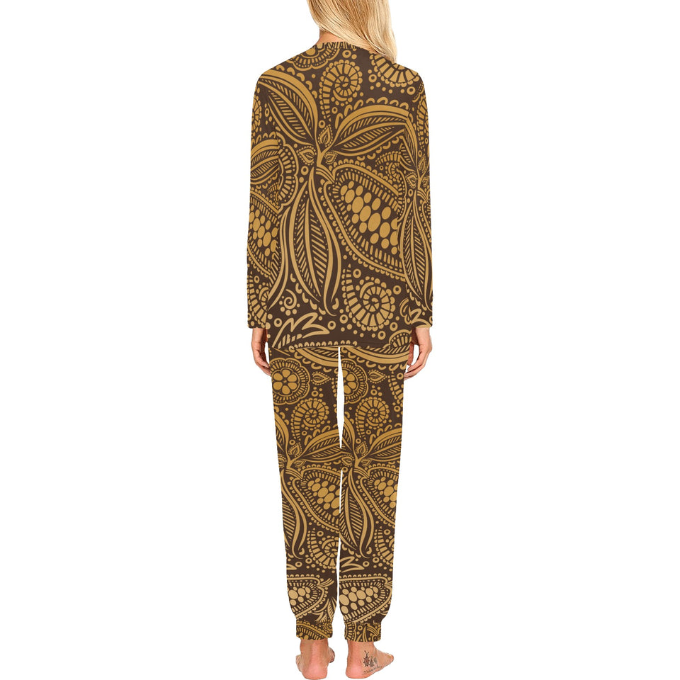 cacao beans tribal polynesian pattern background Women's All Over Print Pajama Set