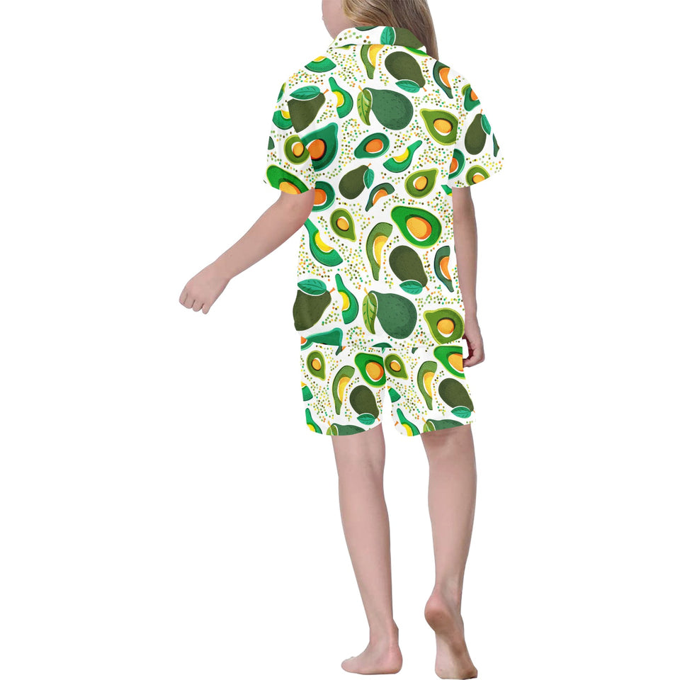 Avocado design pattern Kids' Boys' Girls' V-Neck Short Pajama Set