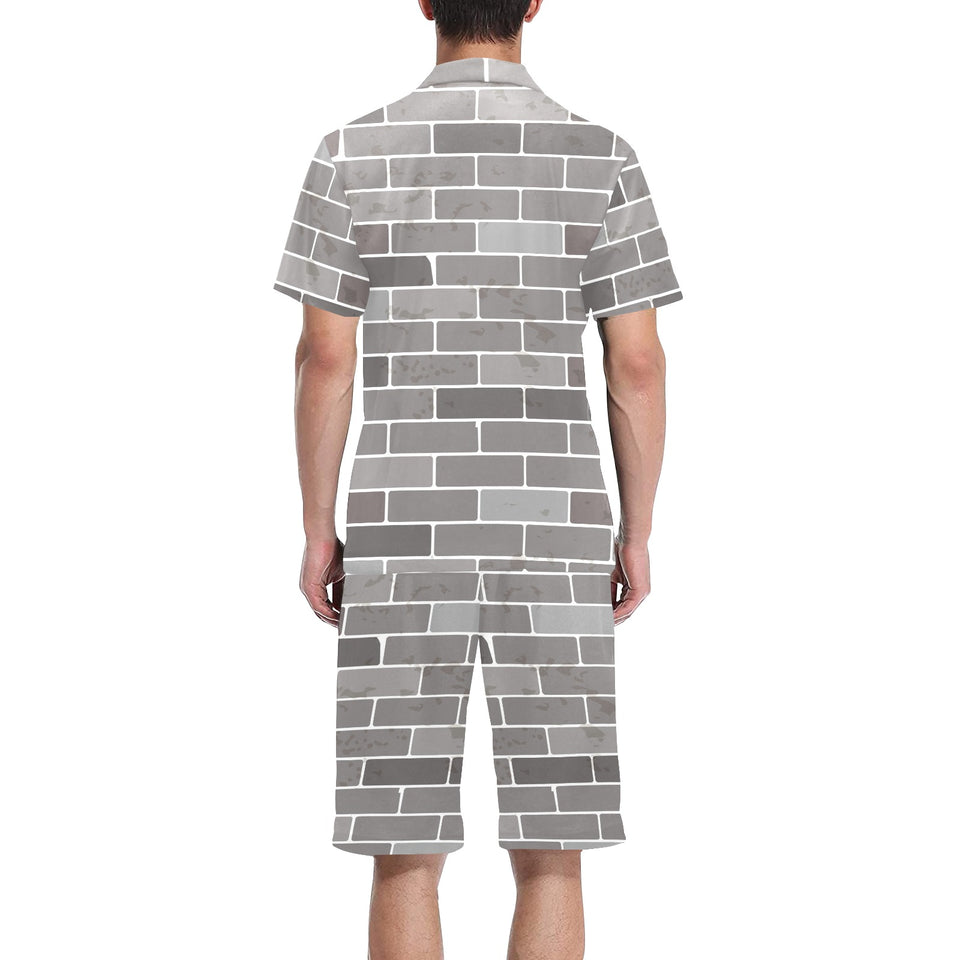 Brick Printed Pattern Print Design 05 Men's V-Neck Short Pajama Set