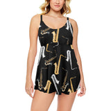 saxophone design pattern Chest Sexy Pleated Two Piece Swim Dress