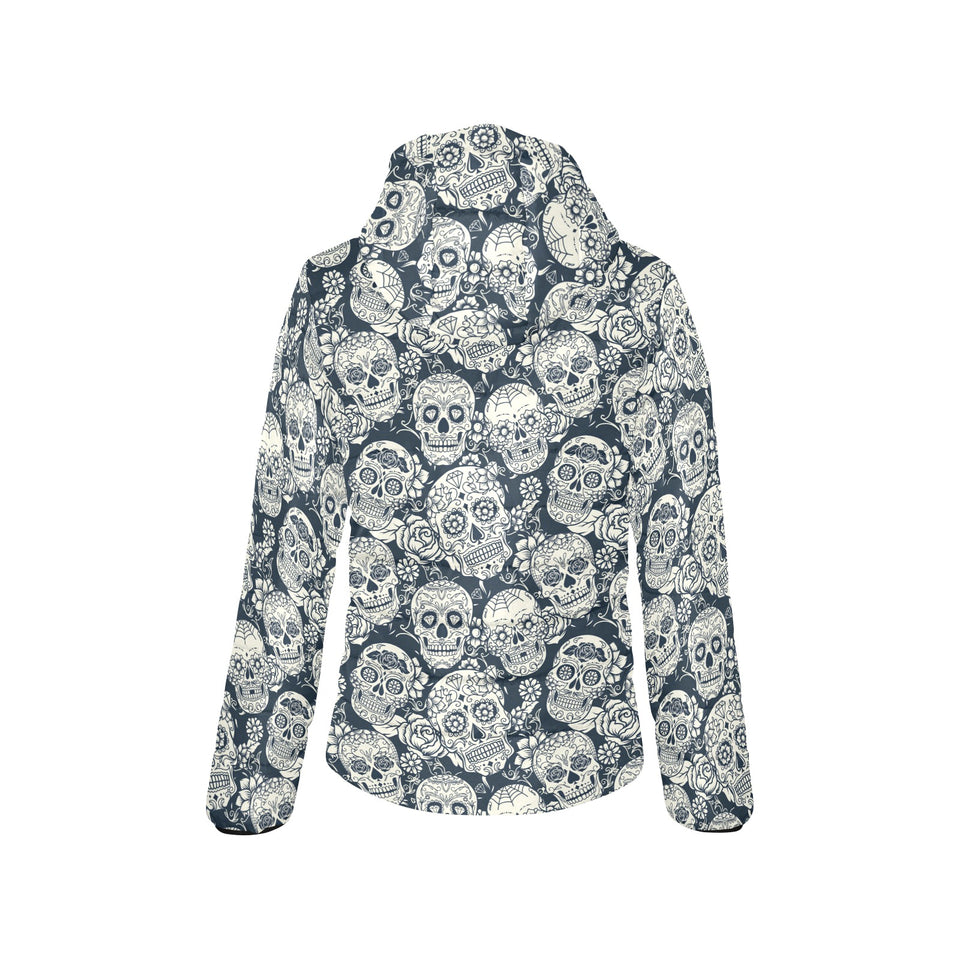 Sugar skull black white pattern Women's Padded Hooded Jacket