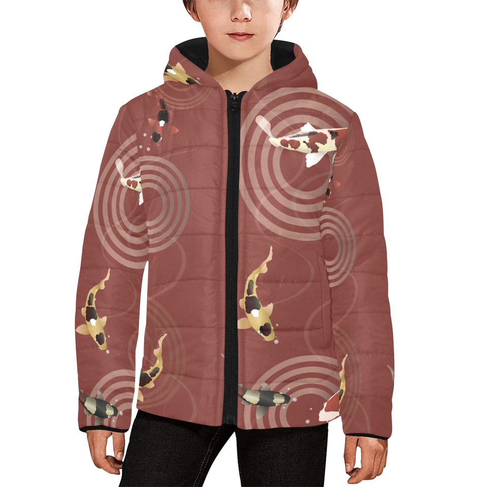 Koi Fish Carp Fish red background Kids' Boys' Girls' Padded Hooded Jacket