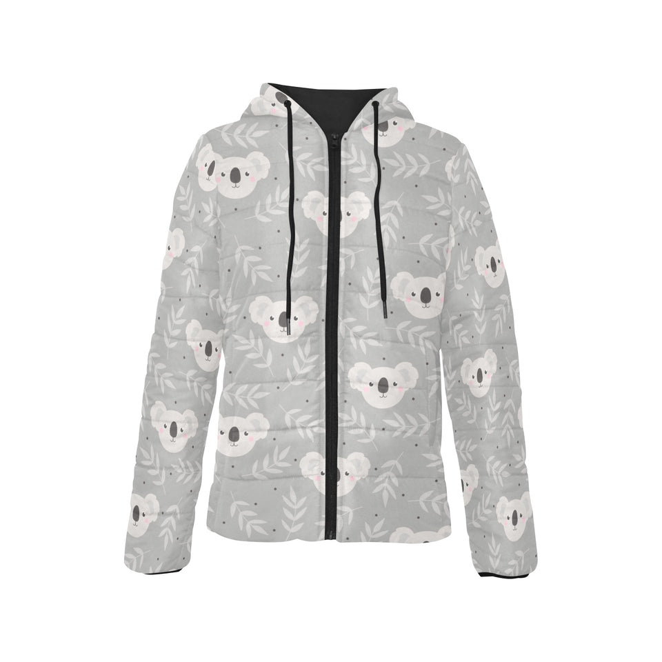Cute koala leaves pattern Women's Padded Hooded Jacket