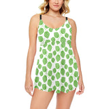 Hop pattern background Chest Sexy Pleated Two Piece Swim Dress