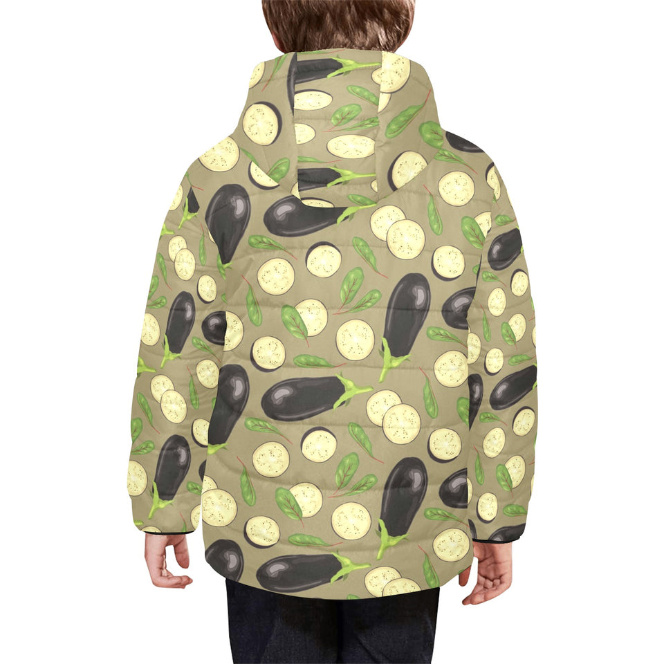 Eggplant Pattern Print Design 02 Kids' Boys' Girls' Padded Hooded Jacket