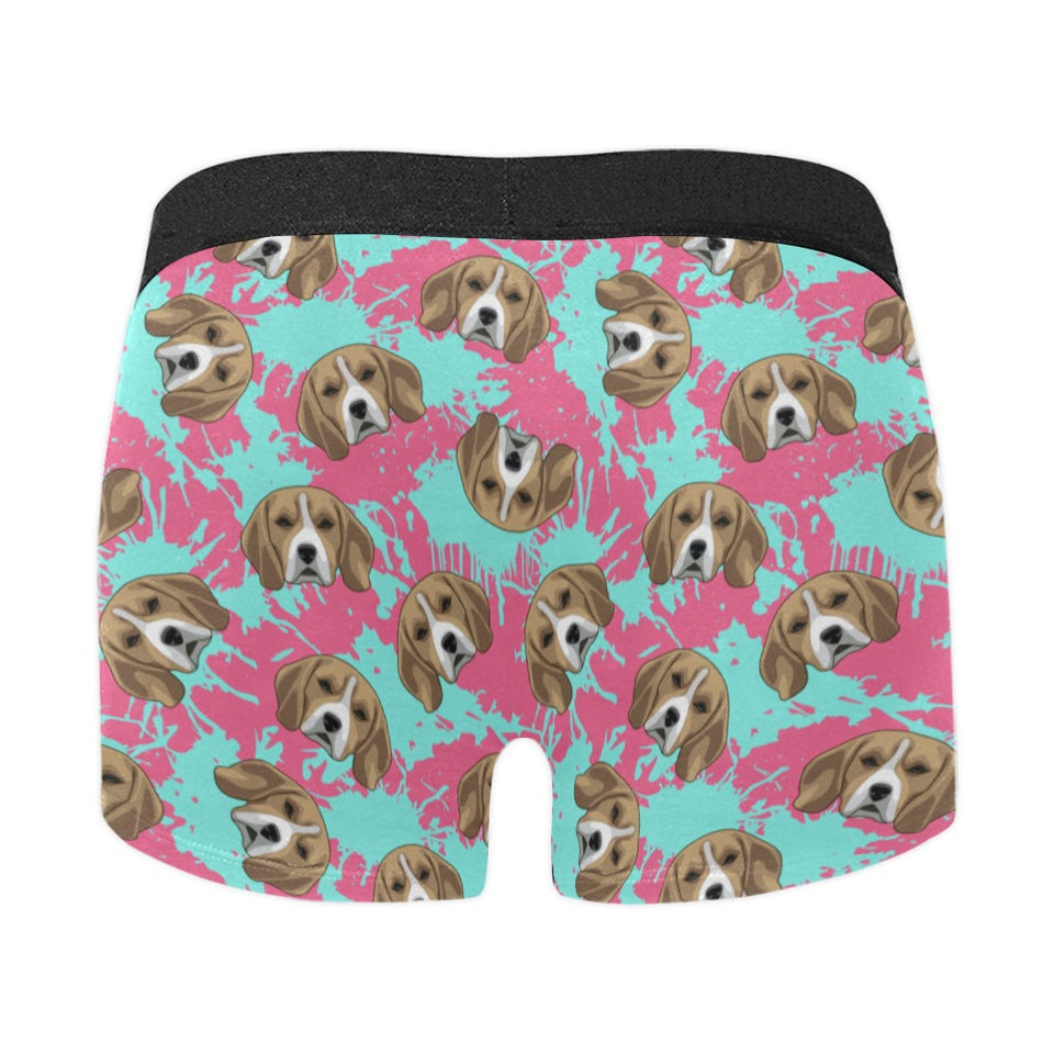Beagle muzzles turquoise paint splashes pink patte Men's All Over Print Boxer Briefs Men's Underwear