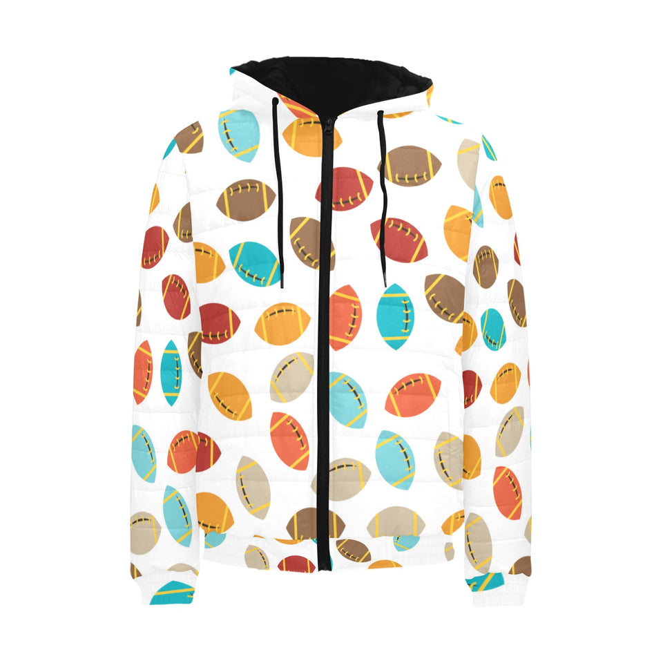 Colorful american football ball pattern Men's Padded Hooded Jacket
