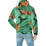 heliconia flower palm monstera leaves black backgr Men's Padded Hooded Jacket