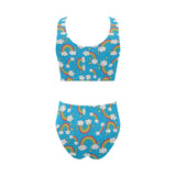 Rainbows Sky Clouds Pattern Chest Bowknot High Waisted Bikini Swimsuit