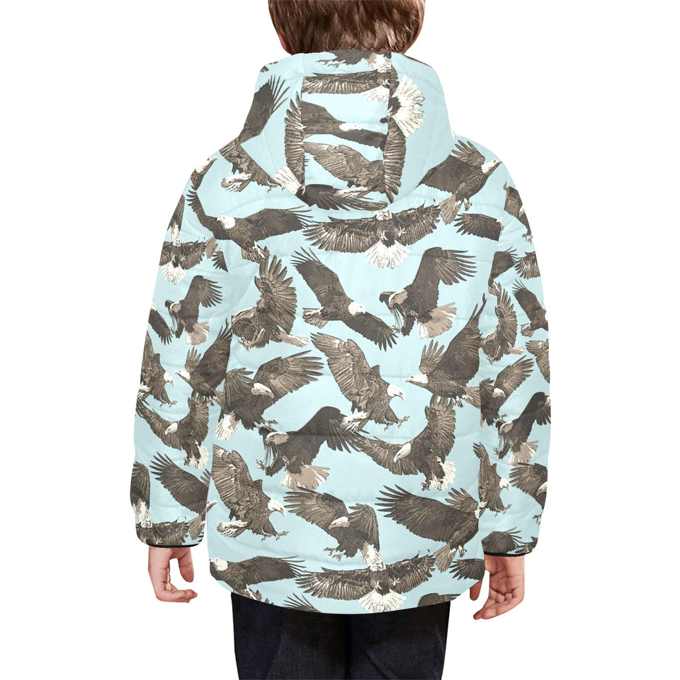 Eagle Pattern Print Design 01 Kids' Boys' Girls' Padded Hooded Jacket