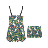Pelican Pattern Print Design 05 Chest Sexy Pleated Two Piece Swim Dress