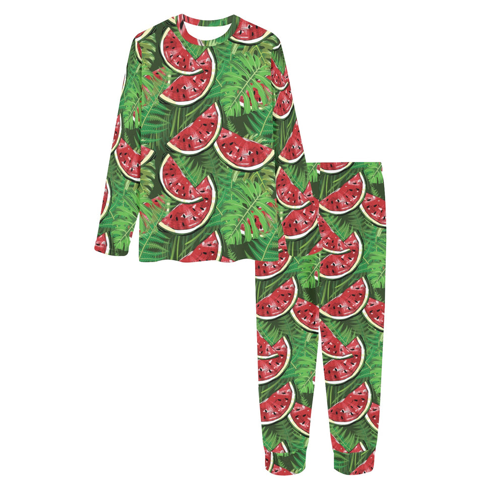 Watermelons tropical palm leaves pattern backgroun Women's All Over Print Pajama Set