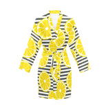 slice of lemon design pattern Women's Long Sleeve Belted Night Robe