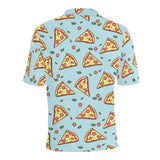 Hand drawn pizza blue background Men's All Over Print Polo Shirt