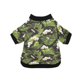 White orchid flower tropical leaves pattern blackg All Over Print Pet Dog Round Neck Fuzzy Shirt