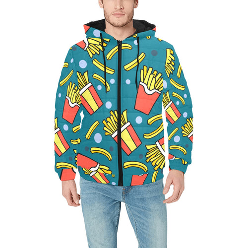 French fries red paper box pattern Men's Padded Hooded Jacket