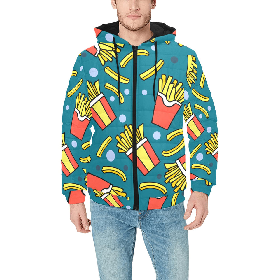 French fries red paper box pattern Men's Padded Hooded Jacket