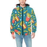 French fries red paper box pattern Men's Padded Hooded Jacket