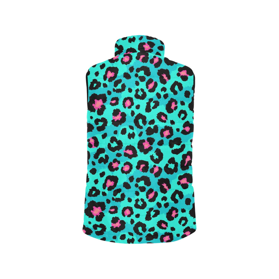 Green leopard skin print pattern Women's Padded Vest