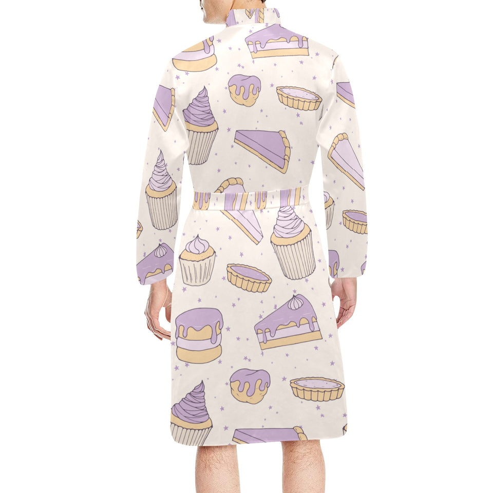 Cakes pies tarts muffins and eclairs purple bluebe Men's Long Sleeve Belted Night Robe