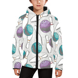 Bowling ball and pin gray background Kids' Boys' Girls' Padded Hooded Jacket