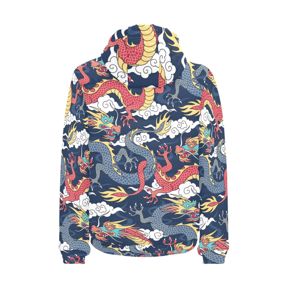 Blue red dragon cloud pattern Men's Padded Hooded Jacket