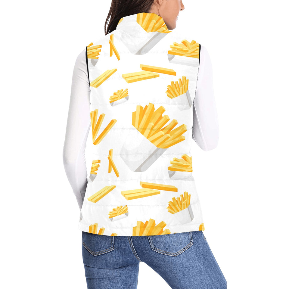 French fries white paper box pattern Women's Padded Vest