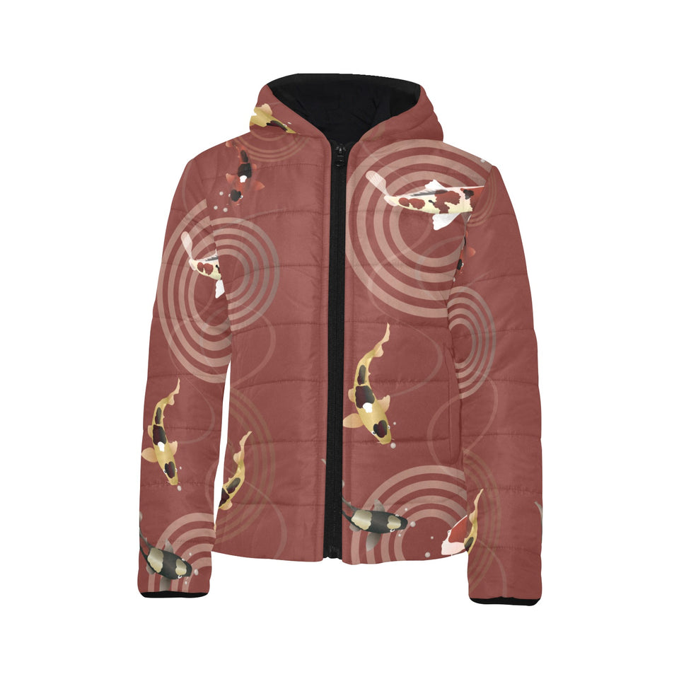 Koi Fish Carp Fish red background Kids' Boys' Girls' Padded Hooded Jacket
