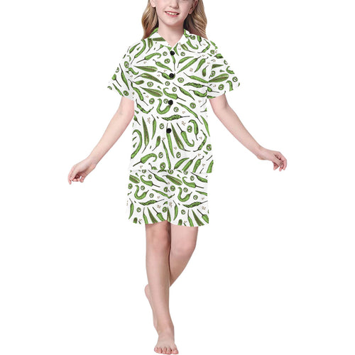 Hand drawn sketch style green Chili peppers patter Kids' Boys' Girls' V-Neck Short Pajama Set