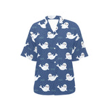 Cute white baby sea lion seal pattern Women's All Over Print Hawaiian Shirt