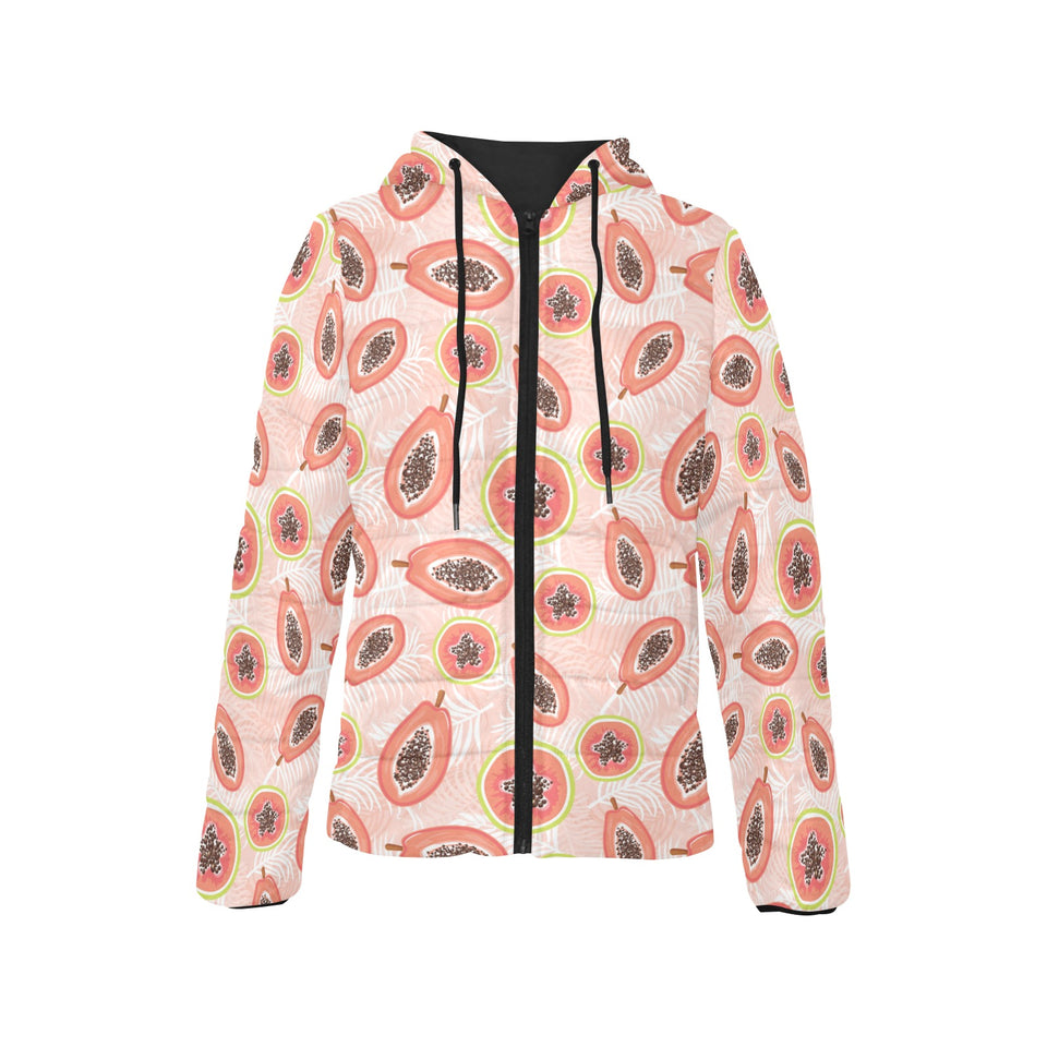 papaya leaves pattern Women's Padded Hooded Jacket
