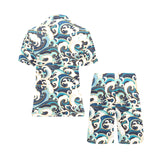 Japanese wave pattern Men's V-Neck Short Pajama Set