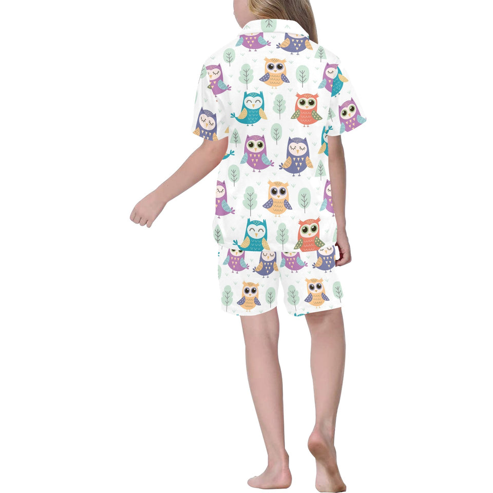 Cute owl pattern Kids' Boys' Girls' V-Neck Short Pajama Set
