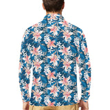 Hibiscus Pattern Print Design 02 Men's Long Sleeve Polo Shirt