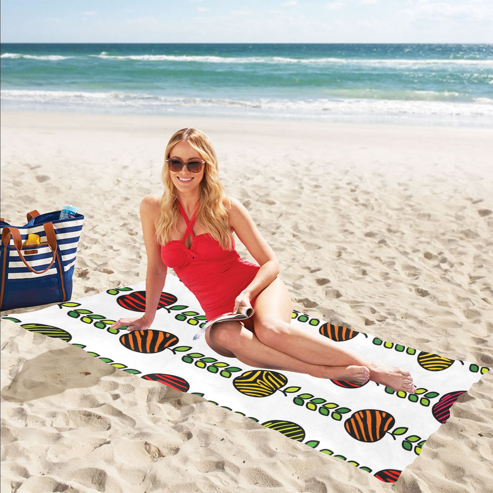 colorful apples leave zebra stripe Beach Towel
