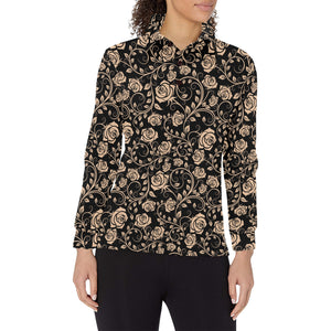 Rose Pattern Print Design 04 Women's Long Sleeve Polo Shirt