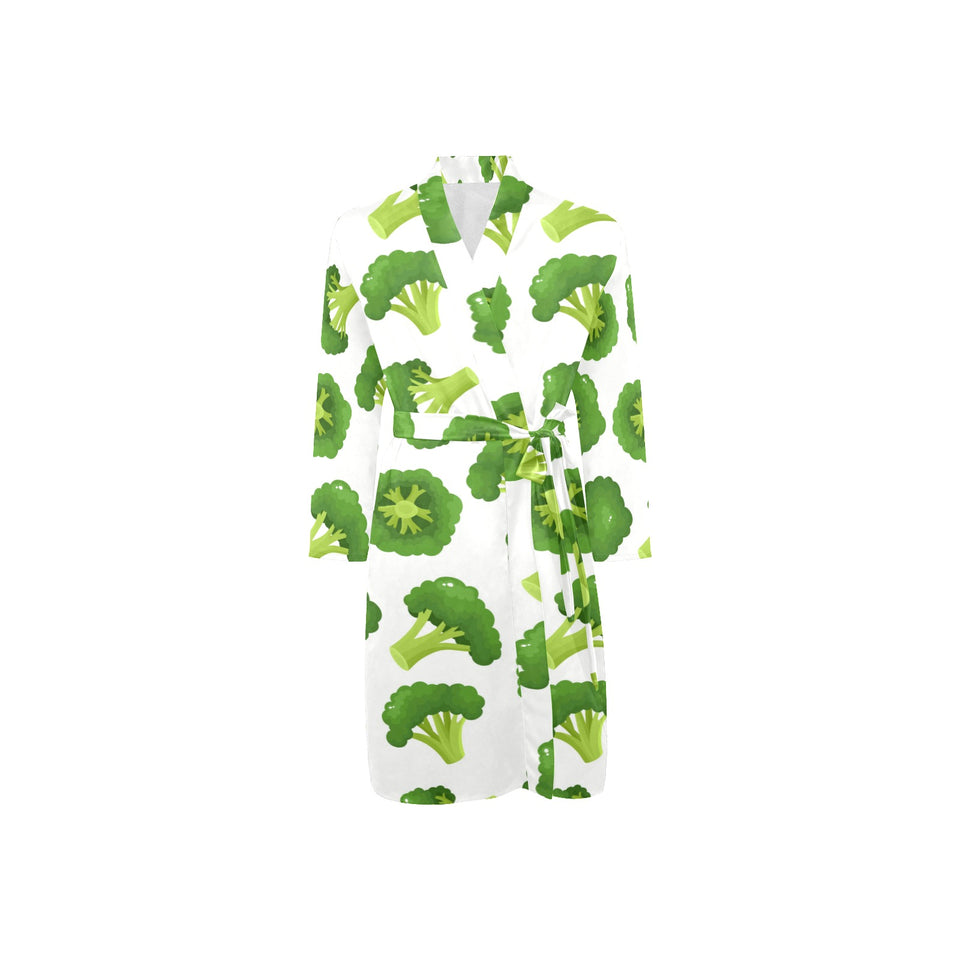 Cute broccoli pattern Men's Long Sleeve Belted Night Robe