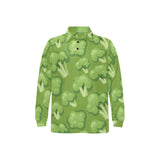Broccoli pattern green background Men's Long Sleeve Polo Shirt