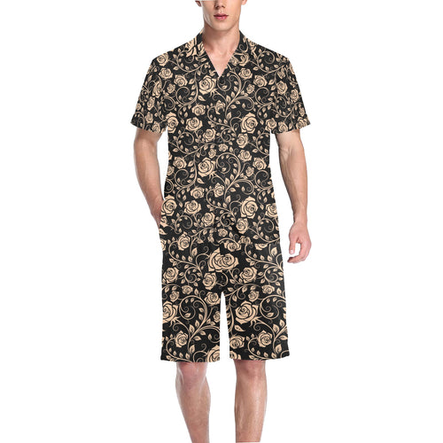 Rose Pattern Print Design 04 Men's V-Neck Short Pajama Set