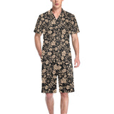 Rose Pattern Print Design 04 Men's V-Neck Short Pajama Set