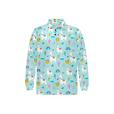 Llama alpaca cactus leaves pattern Men's Long Sleeve Polo Shirt