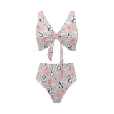 Cute panda ballon heart pattern Chest Bowknot High Waisted Bikini Swimsuit