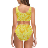 lemon pattern Chest Bowknot High Waisted Bikini Swimsuit