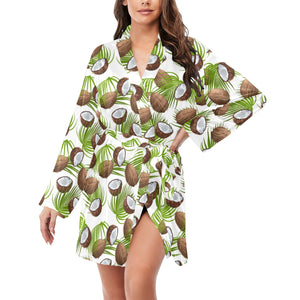 Coconut Pattern Print Design 04 Women's Long Sleeve Belted Night Robe