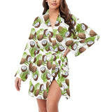 Coconut Pattern Print Design 04 Women's Long Sleeve Belted Night Robe